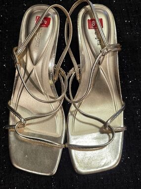 Metallic Gold Strappy Slingback Sandals - Women